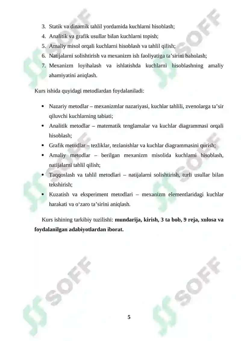 MEXANIZM ZVENALARIDAGI KUCHLARNI HISOBLASH kurs ishi 5
