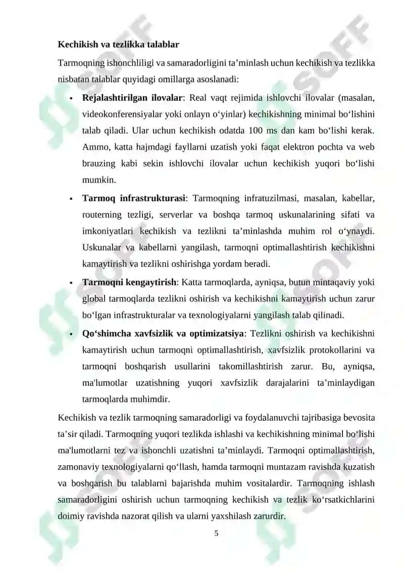 Ma’lumotlar uzatish tarmoqlarining ishonchlilik ko`rsatkichlariga talablar va ularni oshirish usullari. Ma’lumotlar uzatish tarmoqlarida monitoring usullari va protokollari 5