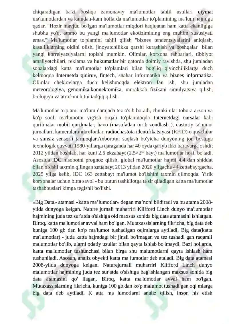 Katta ma’lumotlar (Big Data) va ularni qayta ishlash usullari. 5