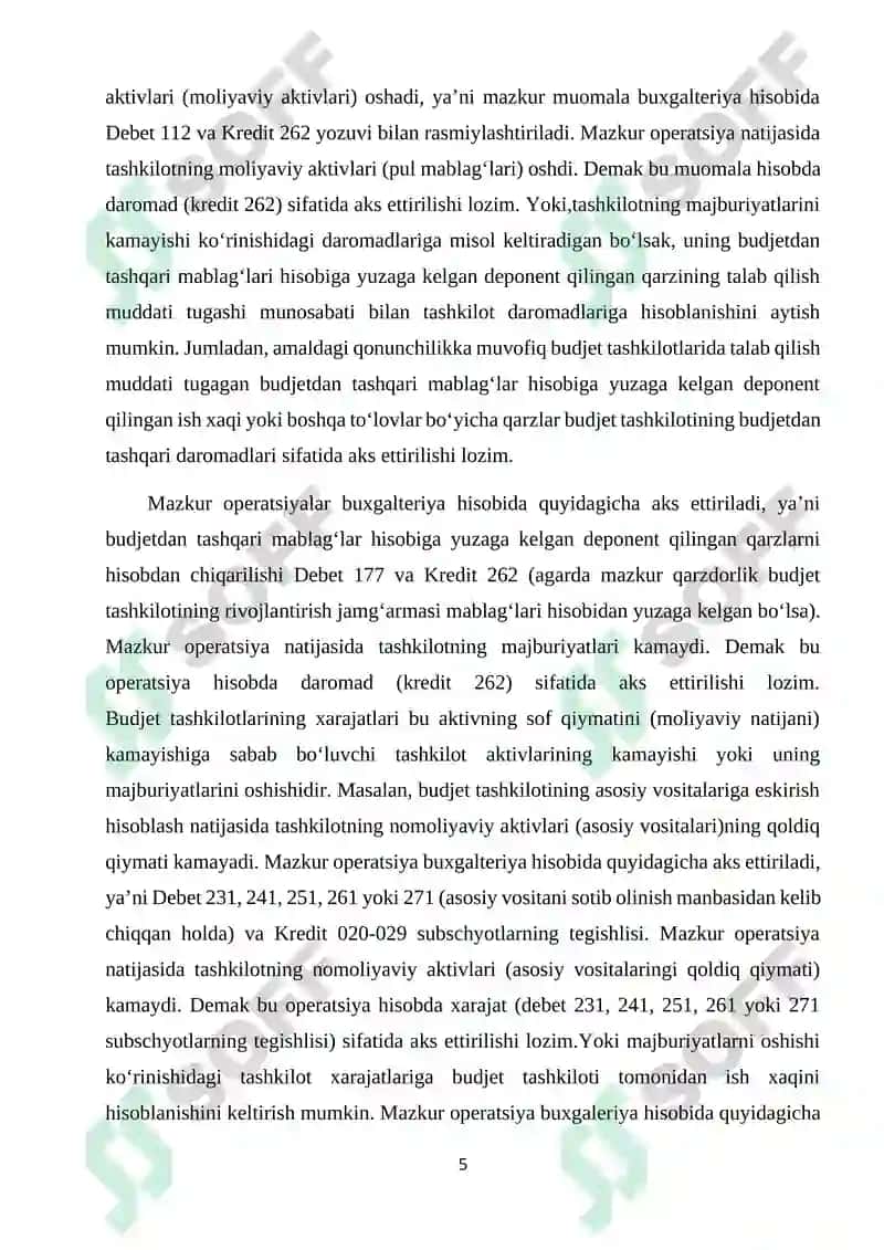 Budjet tashkilotlarida moliyaviy natijalar xisosida yozilgan 5