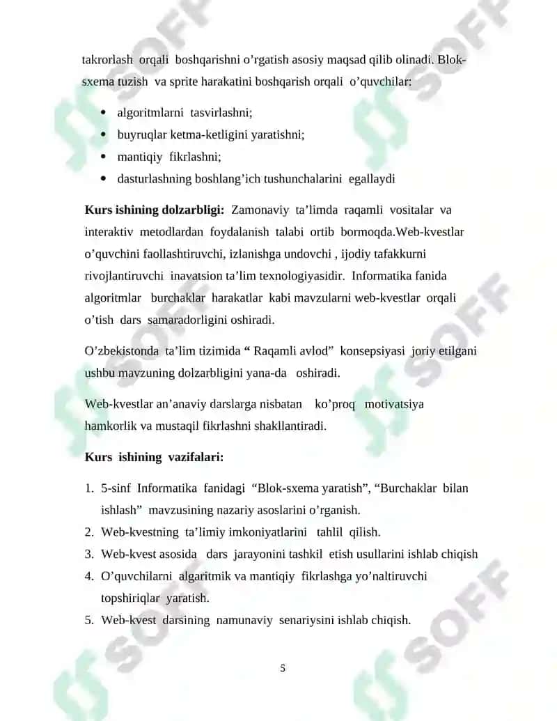 Umumiy o‘ta ta’lim maktablarining  5-sinfida  Informatika va AT fanidan  “Blok-sxema yaratish. Burchaklar bilan ishlash. Spraytlarni harakatlantirish” 5