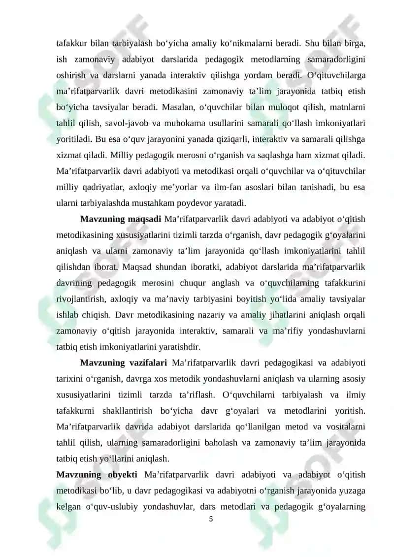 Adabiyot o‘qitish metodikassi tarixida ma’rifatparvarlik davri 5