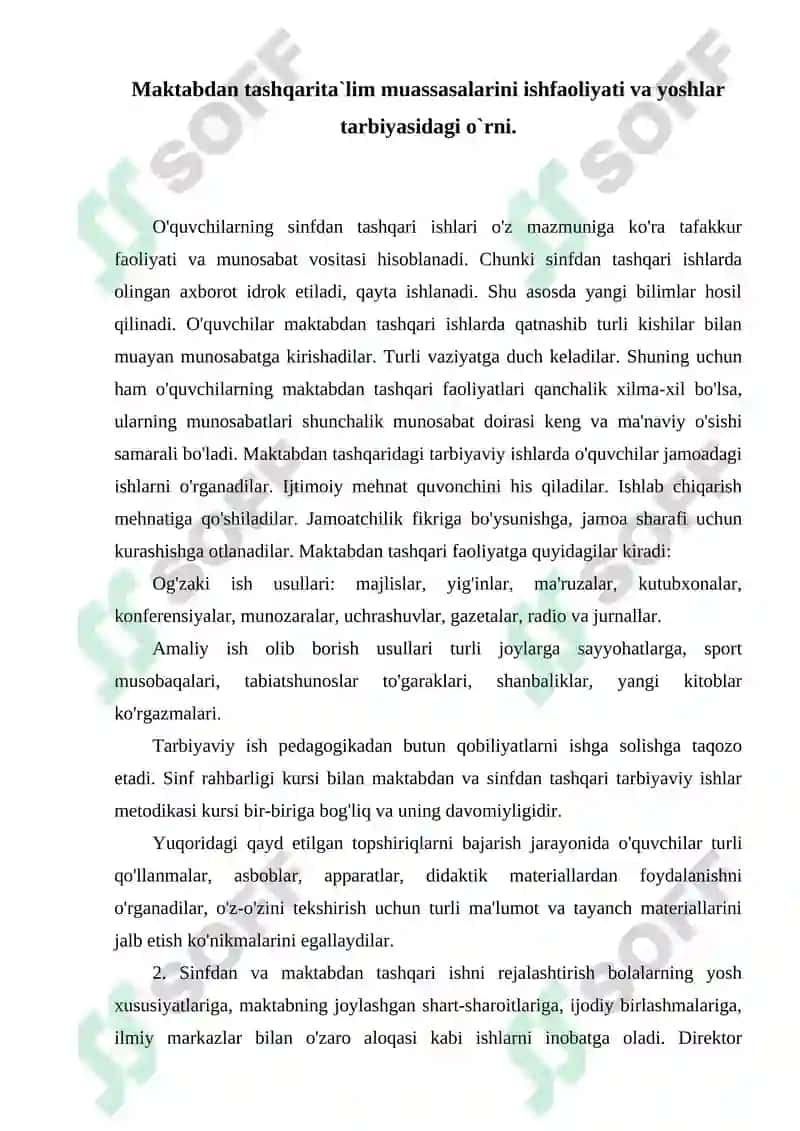 Maktabdan tashqari ta'lim muassasalari ish faoliyati va yoshlar tarbiyasidagi o'rni 5