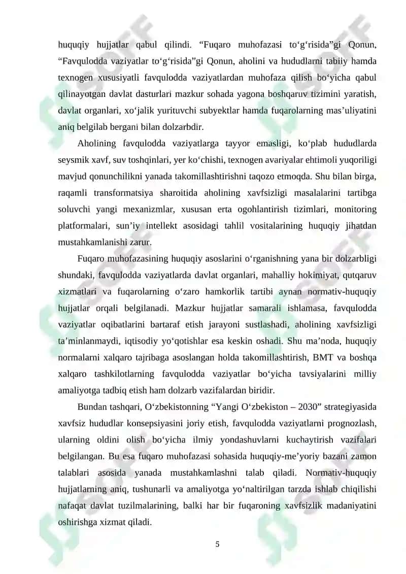 FUQARO MUHOFAZASINING HUQUQIY ASOSLARI (FUQARO MUHOFAZASI BORASIDA QABUL QILIGAN HUQUQIY-ME’YORIY HUJJATLARNING MOHIYATI). 5