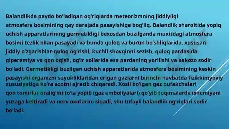 Yuqori va past bosimning organizmga ta'siri patofiziologiyasi 5