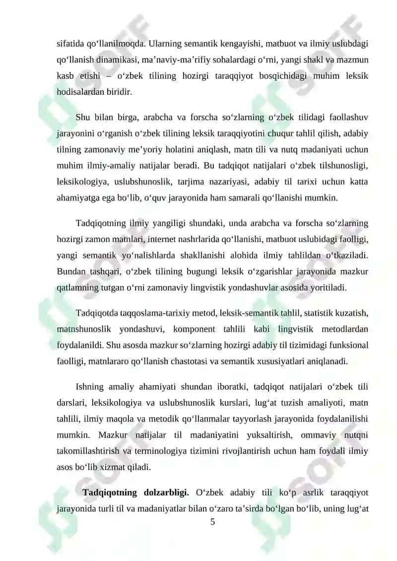 HOZIRGI O‘ZBEK ADABIY TILIDA ARABCHA VA FORSCHA SO‘ZLARNING FAOLLASHUVI 5