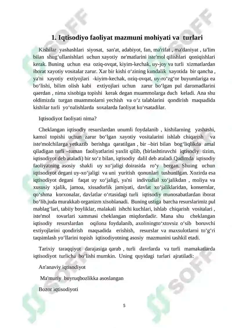 Iqtisodiy faoliyati va uning turlari 5