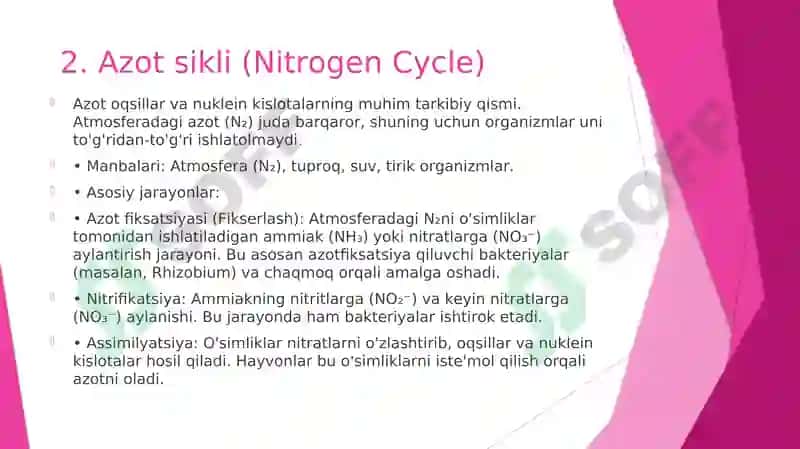 Eng muhim biogen moddalarning biogeokimyoviy sikllari 5