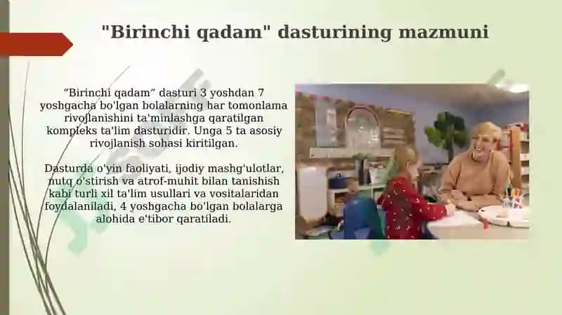 "Birinchi qadam" Davlat o'quv dasturi 5
