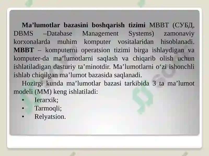 Tarmoq ma’lumot bazasi. Bulutli texnologiyalar. 5