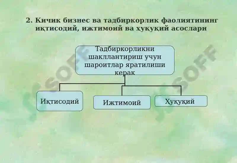 Кичик бизнес ва тадбиркорликнинг моҳияти, турлари ва шакллари 5