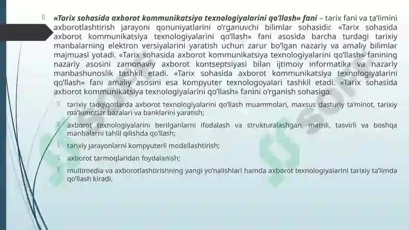 Tarix sohasida axborot kommunikatsiya texnologiyalari 5