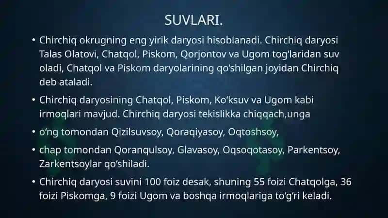 IQLIMI, SUVLARI, TUPROQLARI,O‘SIMLIKLARI VA HAYVONOT DUNYOSI 5