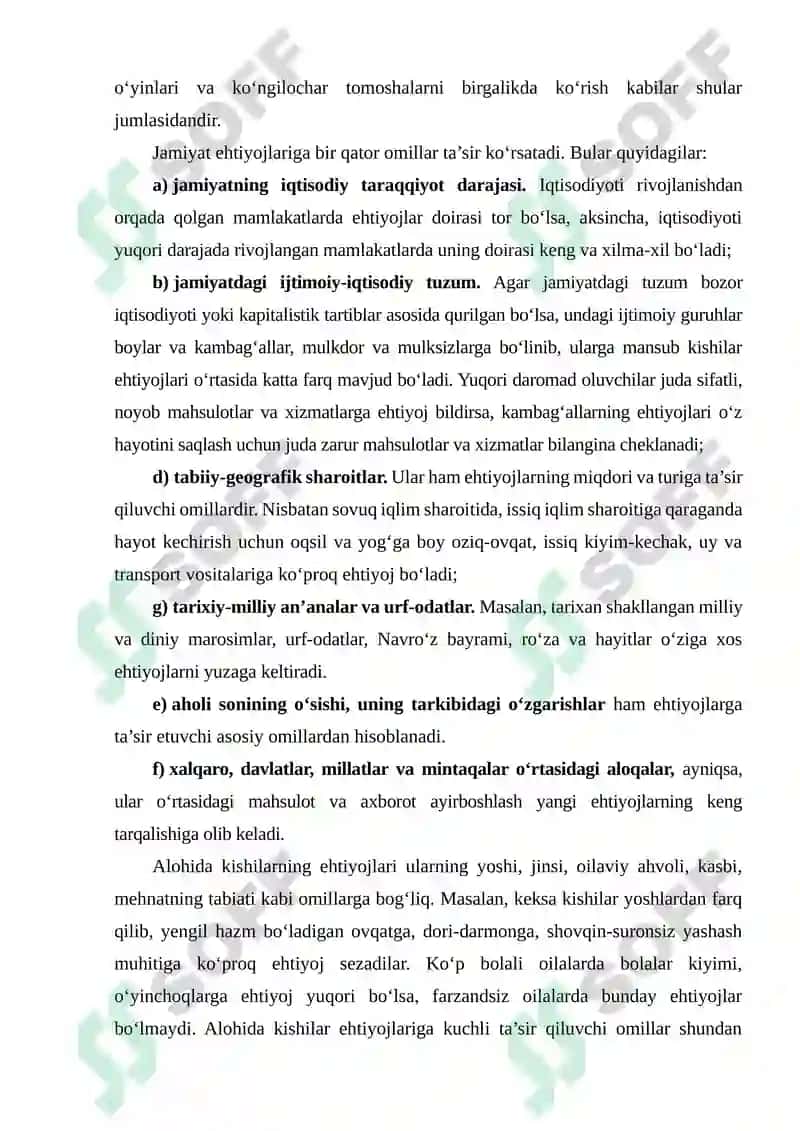 Ijtimoiy - iqtisodiy ehtiyojlar, ularning tarkibi va turkumlanishi 5