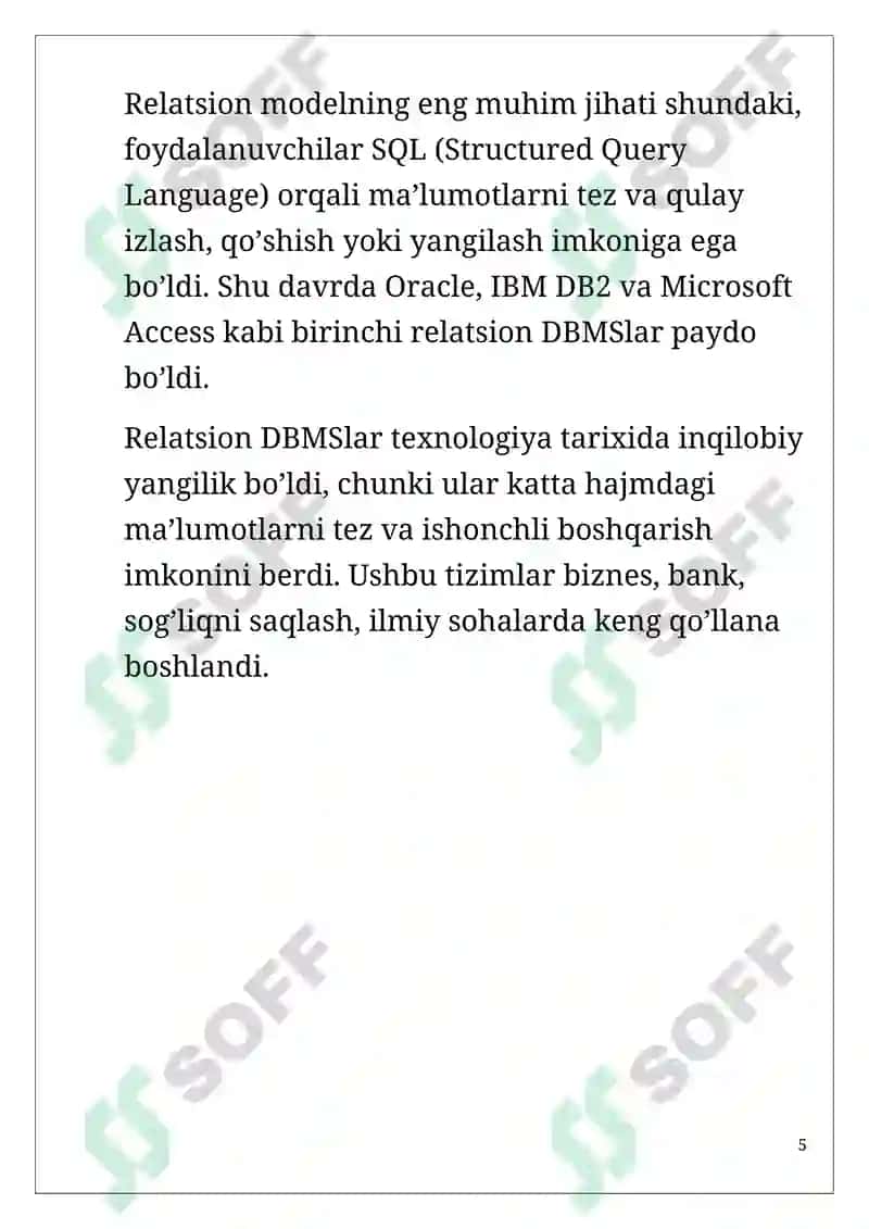 Ma’lumotlar bazasi boshqarish tizimlari va ma’lumotlar bazasini ishlab chiqish dasturiy vositalarining rivojlanish tarixi 5