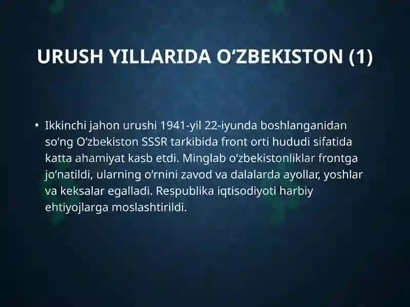 Urush yillarida Oʻzbekiston 5