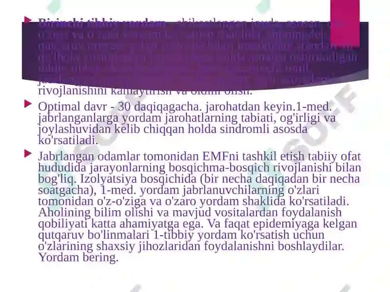 Favqulodda vaziyatlar va ofatlarda tez yordam va shoshilinch tibbiy yordamni tashkil etish 5