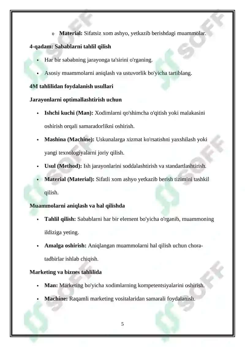 4M ildiz sabablari, marketing va biznes ishlab chiqarishni tahlil qilish elementi nima, uni qanday ishlatish va yaratishni TAHLIL qilish 5