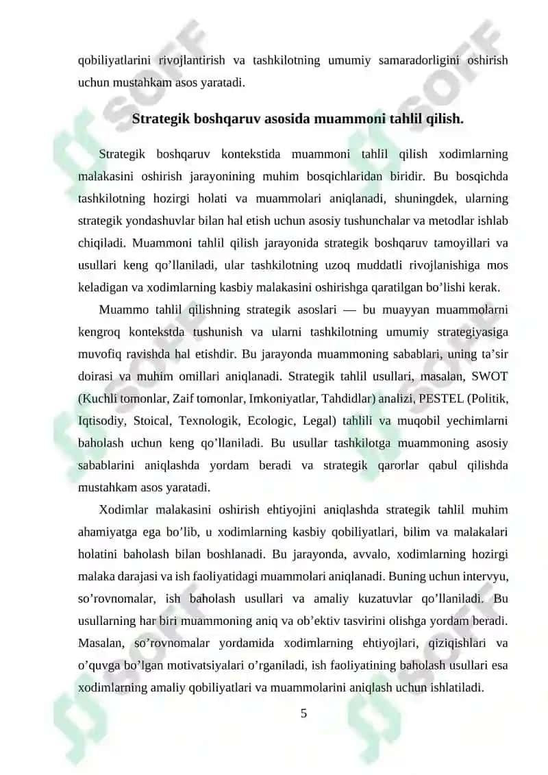 Xodimlar malakasini oshirish boʻyicha trening dasturi ishlab chiqish, muammoni aniqlash yechimlarini loyiha shaklida tayyorlash 5