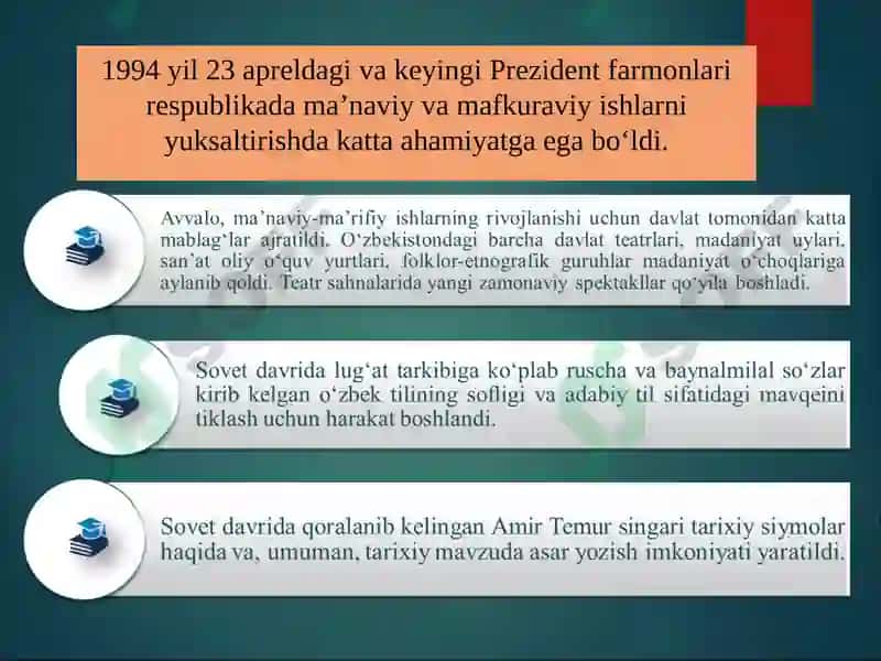 Mustaqillik yillarida O‘zbekistondagi ma’naviy vamadaniy taraqqiyot 5