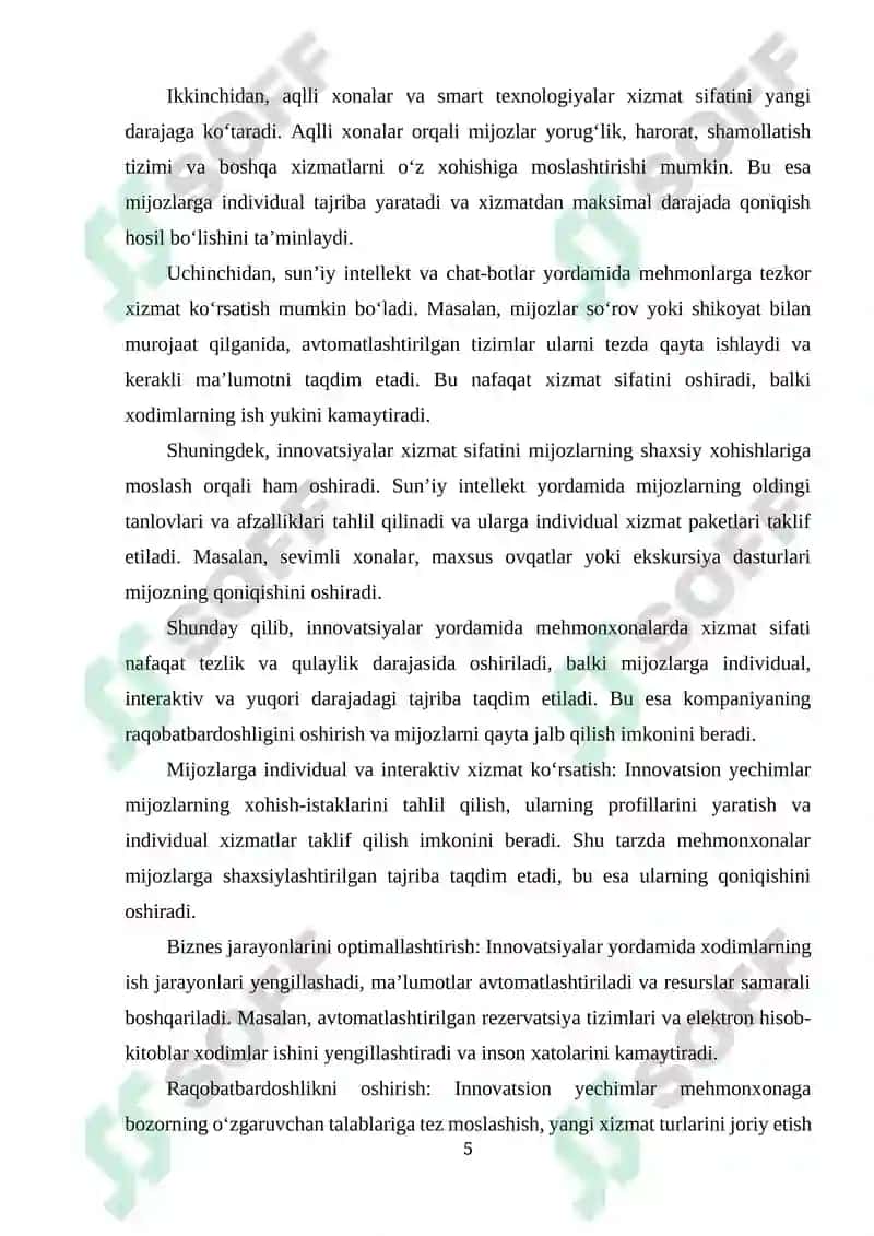Mehmonxona xizmatlarini innovatsion rivojlanishi 5