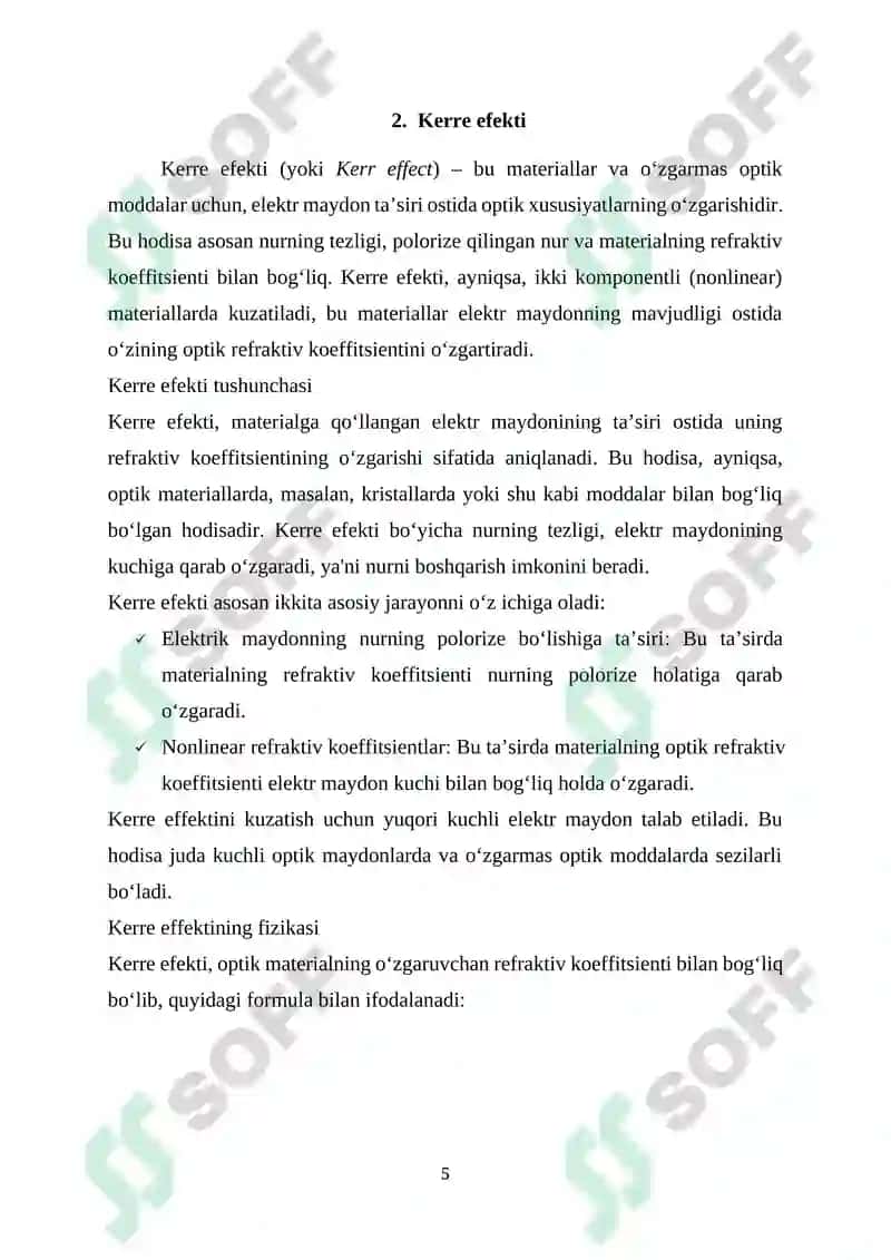 Ikkilanma nur sindirish, kerre efekti va qutblanish texnologiyalari 5