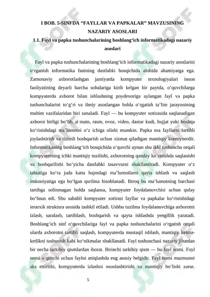 5-sinfda Fayllar va papkalar mavzusida guruhli ish metodikasi 5