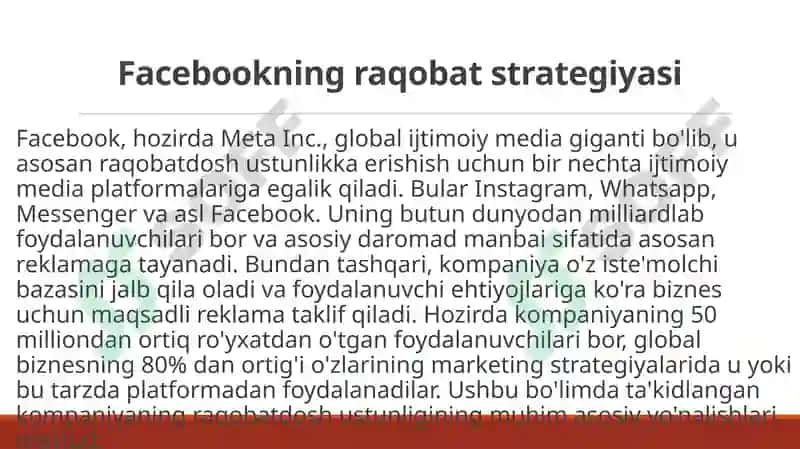 Facebook ning raqobat strategiyasi 5