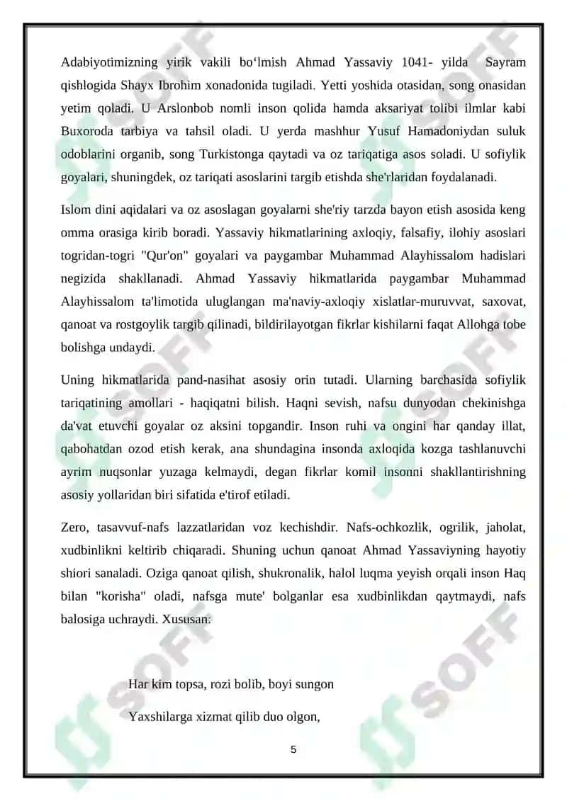 Ahmad Yassaviyning Devoni hikmatida nopoklik, nodonlik, dunyoparastlik kabi illatlarning qoralanishi 5