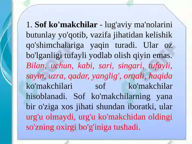 Ko‘makchilar va ularning turlari 5