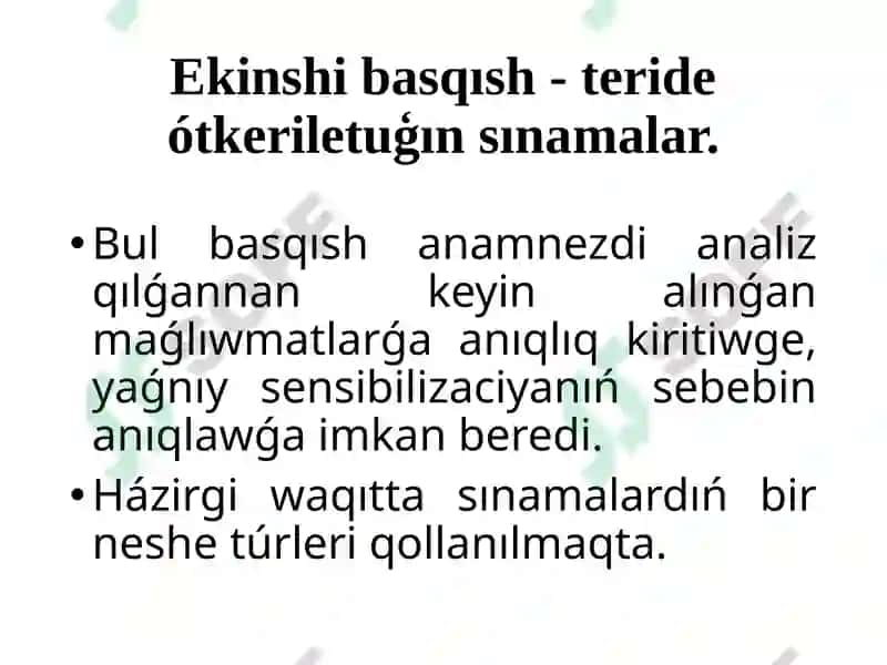 Allergiyalıq keselliklerdi diagnozlaw ushın klinik hám laboratoriya usılları 5