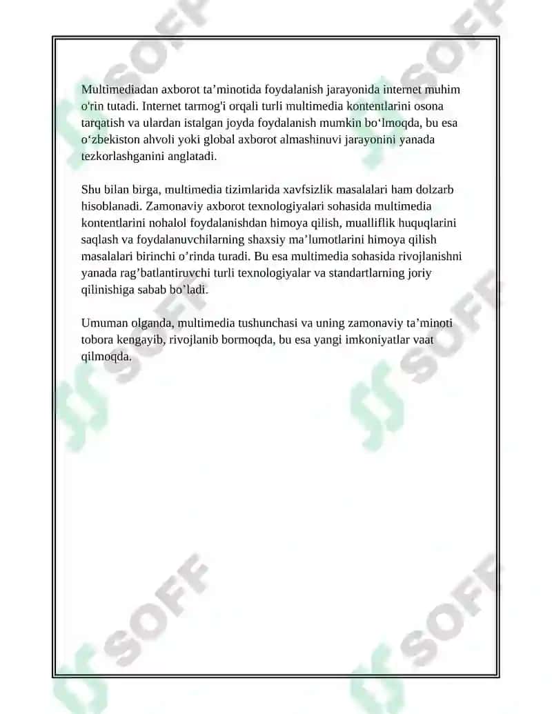 Multimedia va uning zamonaviy ta’minoti. Multimediadan axborot ta’minotida foydalanish. Multimediadan dasturlashda foydalanish 5