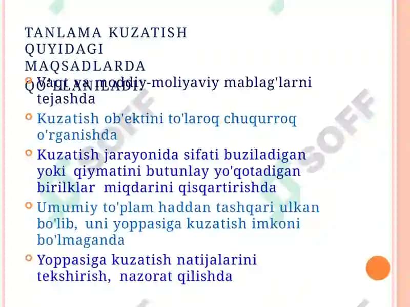 Tanlab kuzatishning qo’llanilishi 5