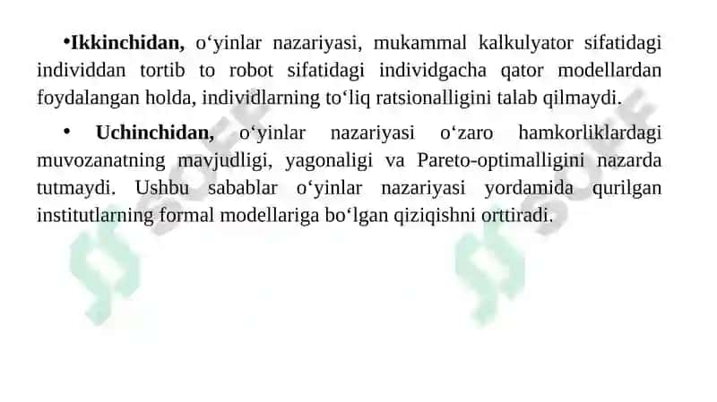 O‘YINLARNAZARIYASI VA O‘ZARO HAMKORLIKLARNI MODELLAShTIRISh 5