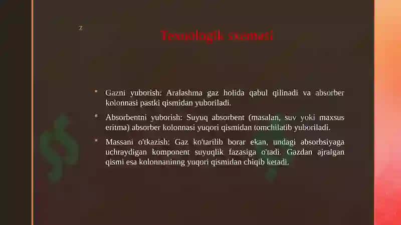 ABSORBSIYA BO'LIMINING NAZARIY ASOSLARI, TEXNOLOGIK SXEMASI VA ASOSIY APPARATLARI 5