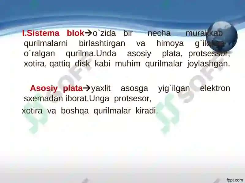 Kompyuter. Kompyuterning asosiy qurilmalari va ularning vazifalari 5