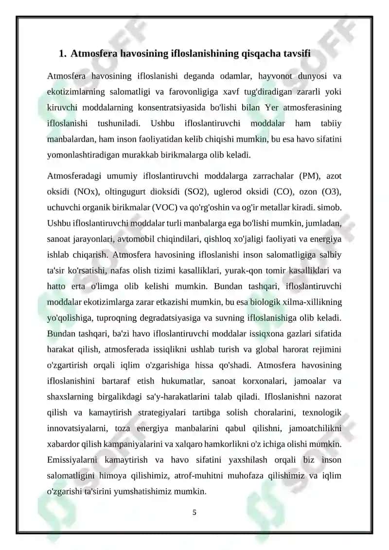 ATMOSFERA HAVOSINI IFLOSLANTIRUVCHI MANBALAR VA BIRIKMALARNI AJRATING 5
