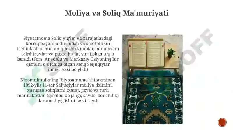 Nizomulmulkni Siyosatnoma asari mazmuni va mohiyatini yoritib berish 5