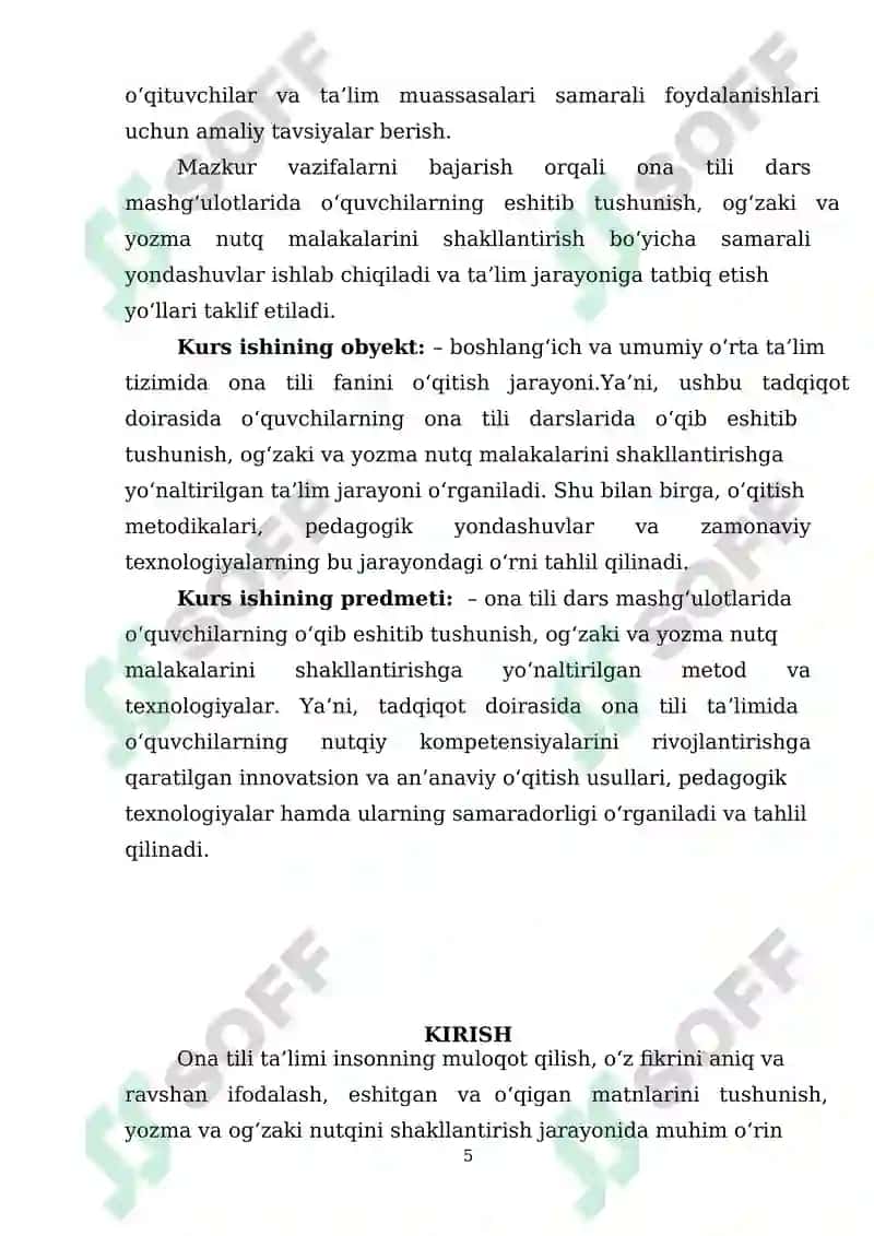 Ona tili o'qitish metodikasi fani dars mashg'ulotlarida o'quvchilarning o'qib eshitib tushunish og'zaki va yozma nutq malakasini shakillantirish 5