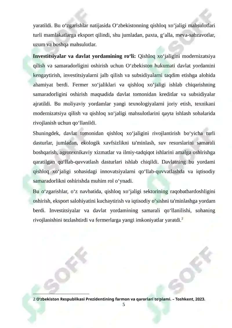 MUSTAQILLIK YILLARIDA QISHLOQ XO‘JALIGI VA SANOAT SOHASIDAGI O‘ZGARISHLAR 5