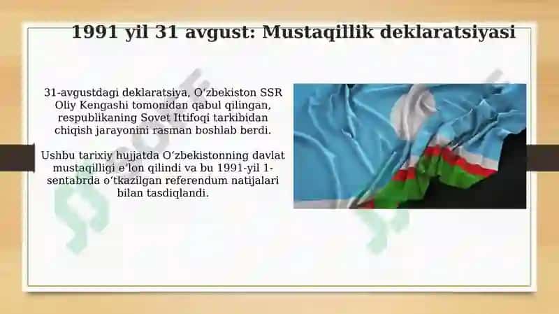 Mustaqil Oʻzbekiston Respublikasining tashkil topishi va uning tarixiy ahamiyati 5