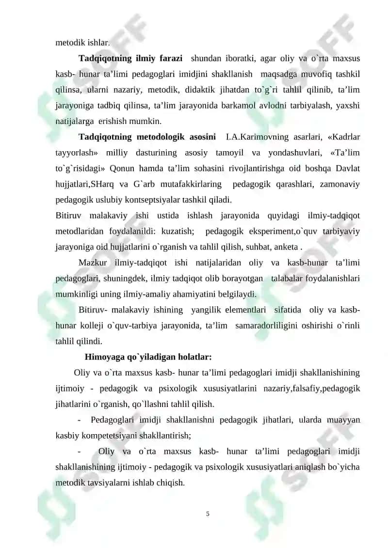 OLIY VA O`RTA MAXSUS KASB- HUNAR TA’LIMI PEDAGOGLARI IMIDJI SHAKLLANISHINING IJTIMOIY - PEDAGOGIK VA PSIXOLOGIK XUSUSIYATLARI 5