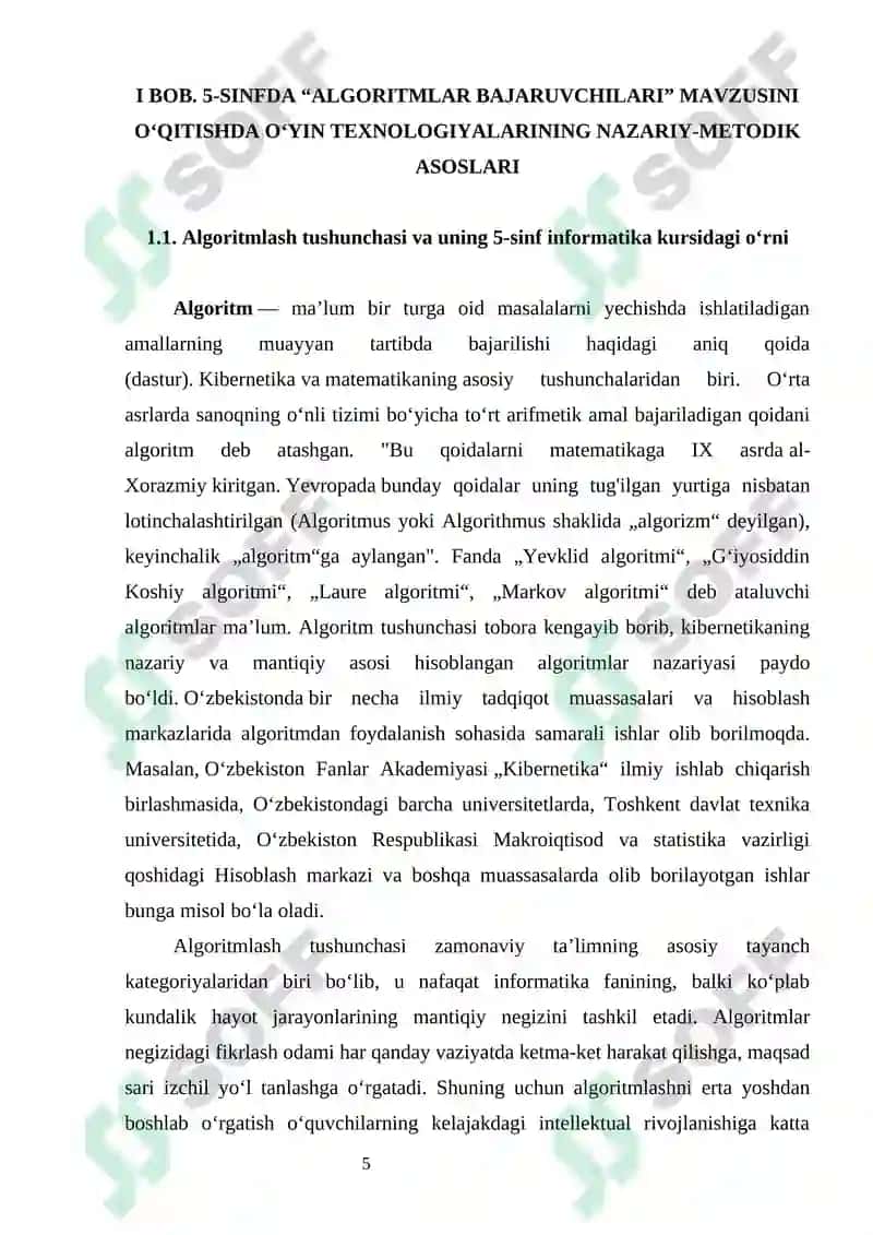 "5-sinfda Algoritmlar bajaruvchilari mavzusida o’yin texnologiyalarini qo’llash samaradorligi" 5