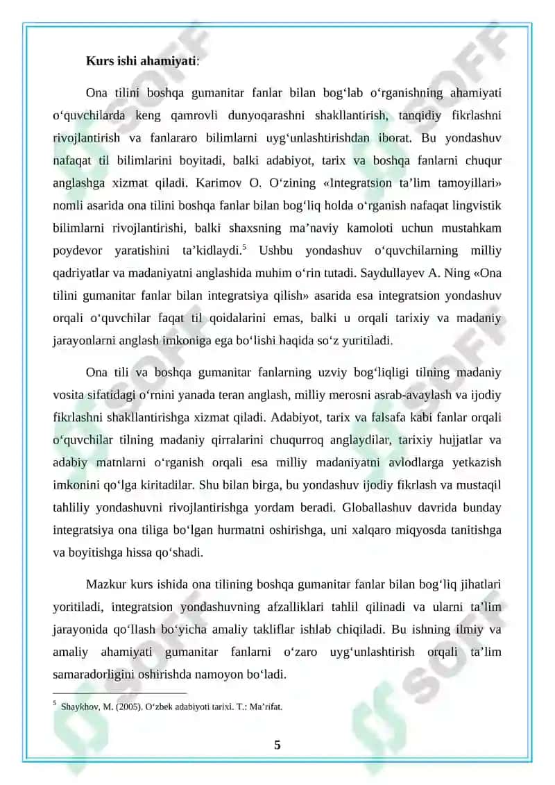 Ona tilini boshqa gumanitar fanlarga bogʻlab o‘rganish. 5