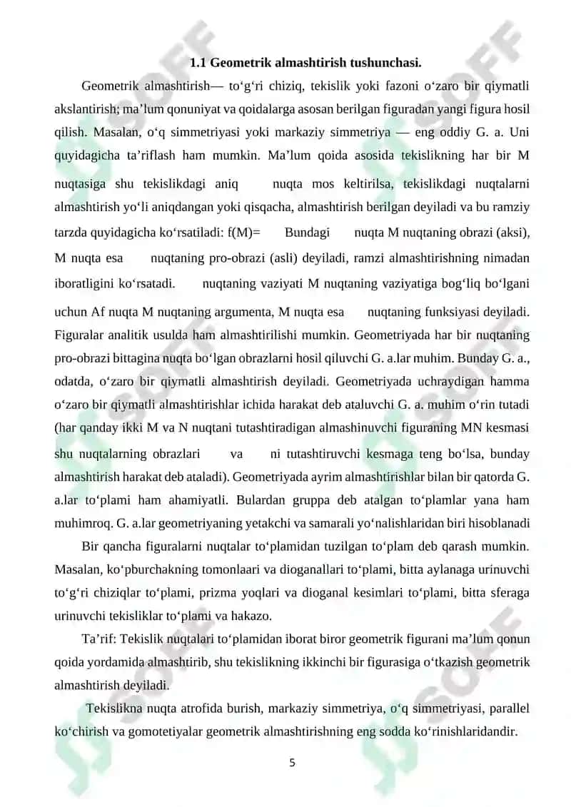 Tekislikda geometrik almashtirishlar va ularning qo‘llanilishi 5