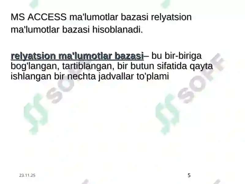 Ma'lumotlar bazasi tushunchasi 5