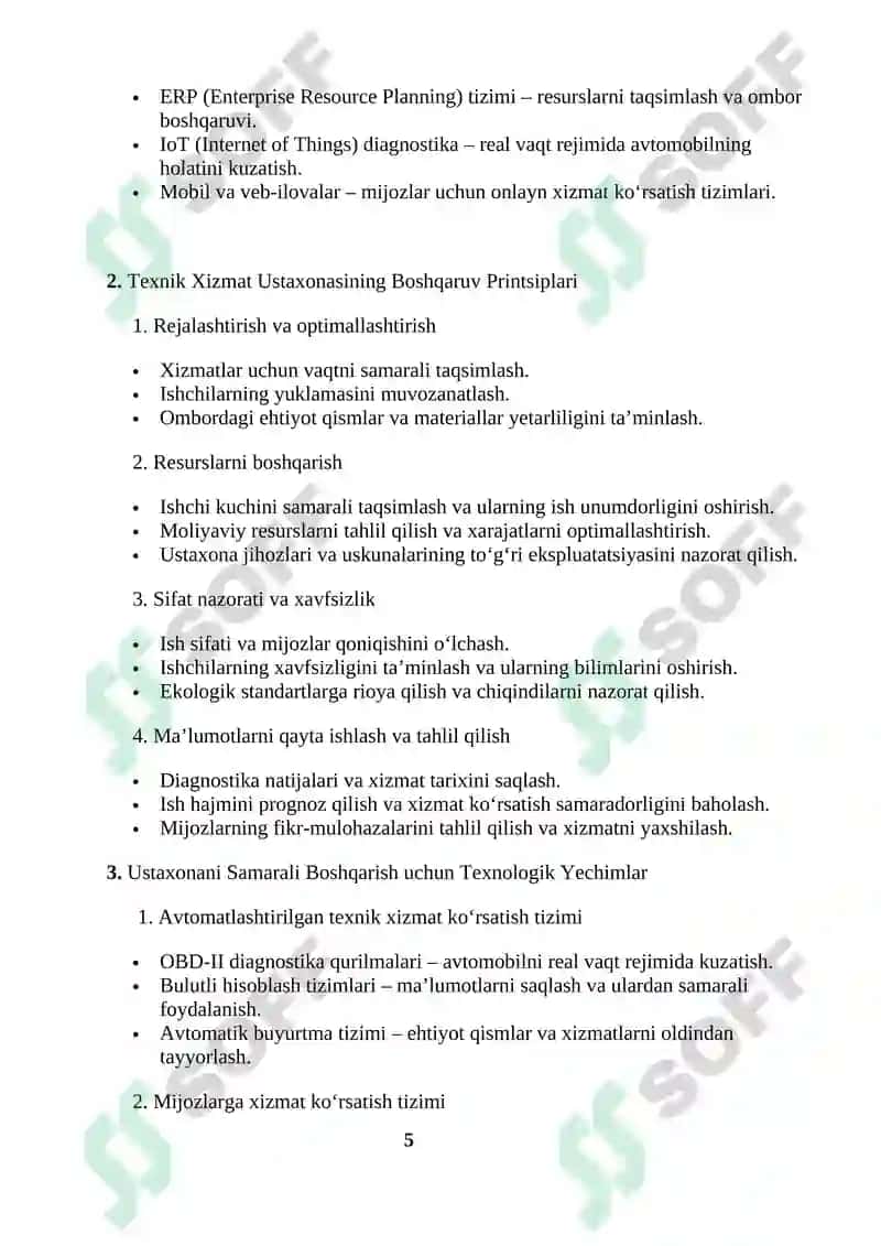 Moshinalarga Texnik Xizmat Ko'rsatish Ustaxonasini Boshqarish Tizimining Nazariy Asoslari 5
