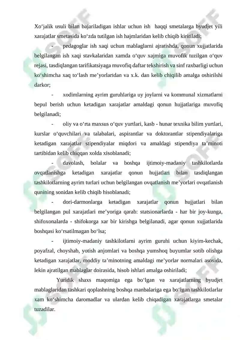 Byudjet Tashkilotlarida Smetalar hamda Shtatlar Jadvalini Tuzish, Tasdiqlash va Taqdim Etish Tartibi 5