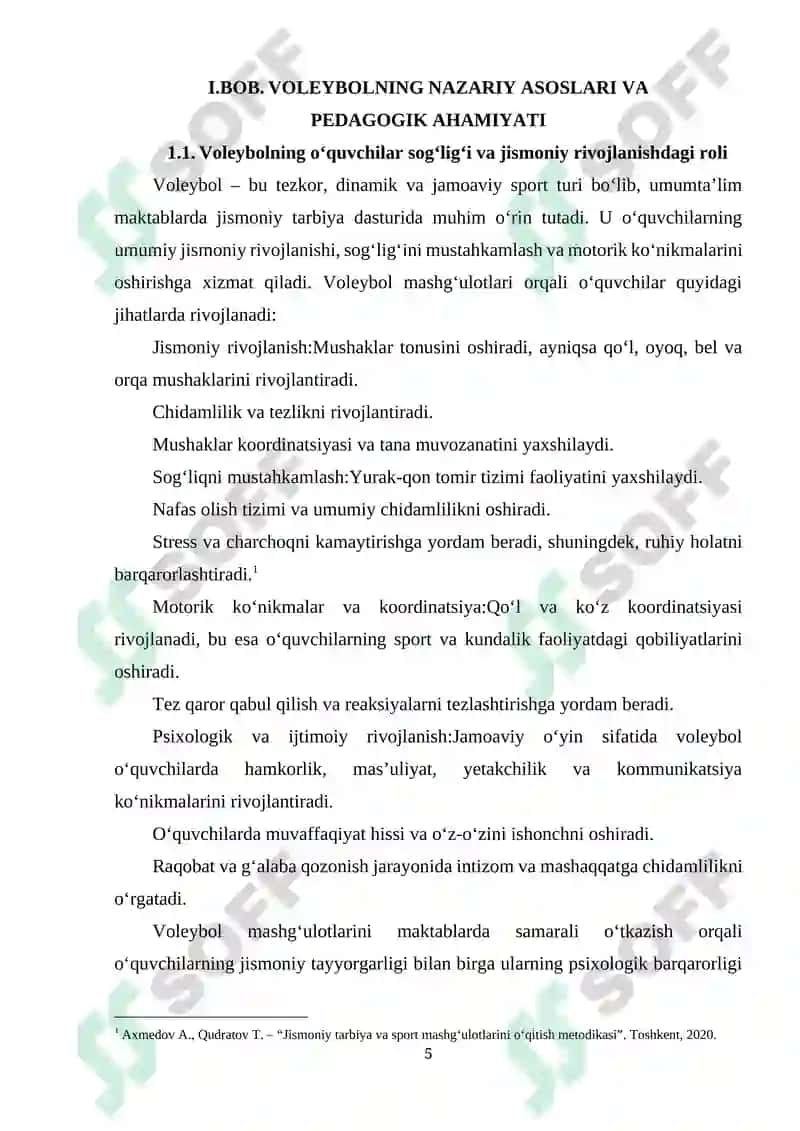UMUMTA’LIM MAKTABLARNING JISMONIY TARBIYA DARSLARIDA VOLEYBOL BO‘YICHA MASHG‘ULOTLARNI O‘TKAZISH USLUBIYATI 5