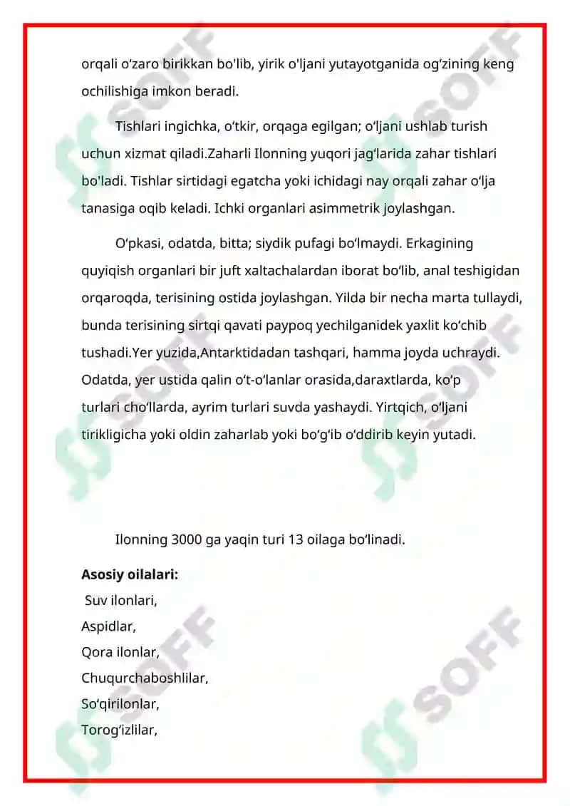 Sudralib yuruvchilar (Reptilia) sinfi kurs ishi 5